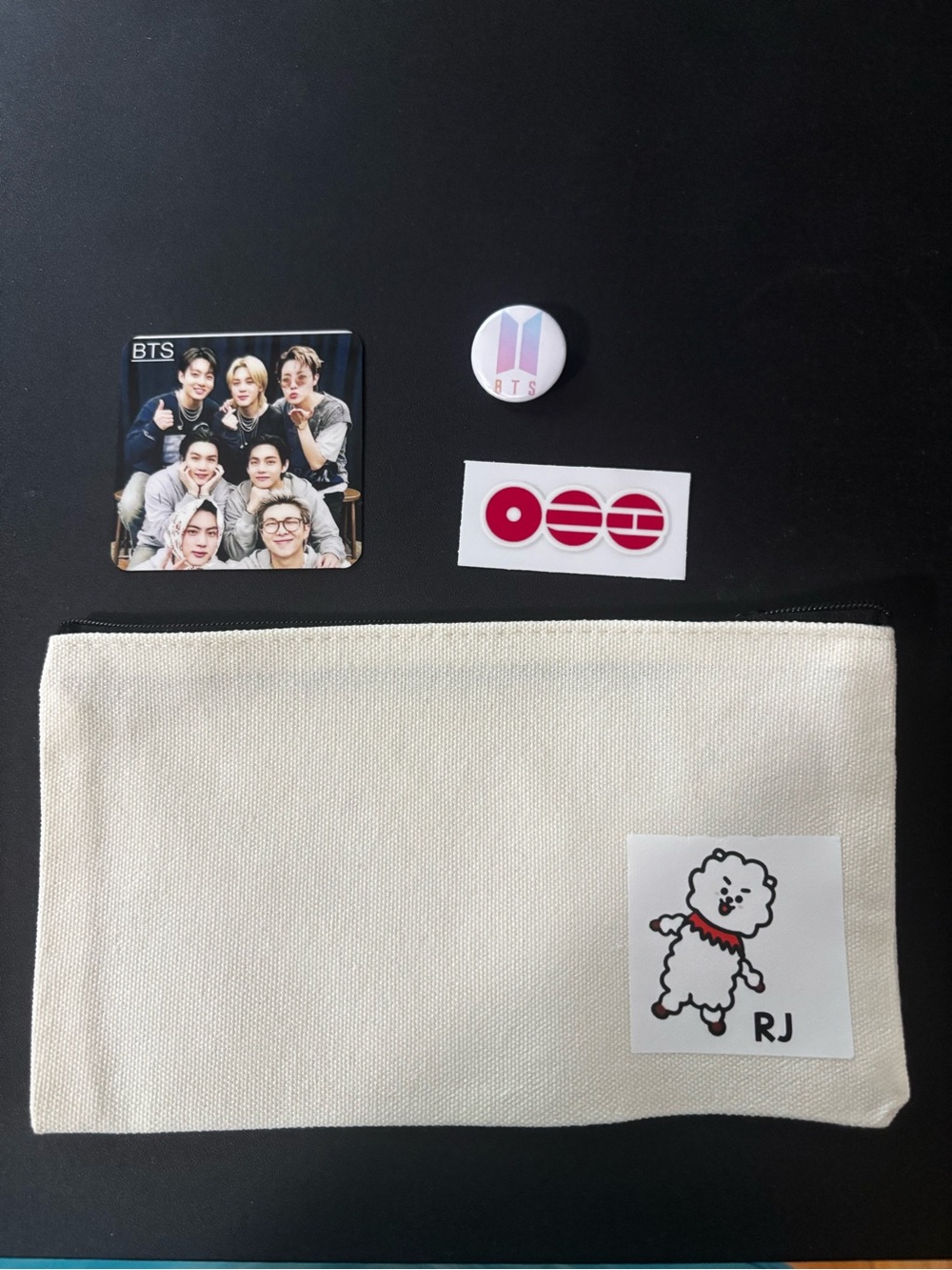 RJ Canvas Pencil Case or Cosmetic
Pouch w/ Arirang Sticker Decal,BTS Pin ‚Magnet